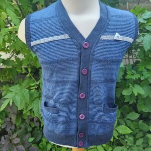 Monte Carlo Collection Blue Striped Wool Blend‎ Knit Sweater Vest Size 38